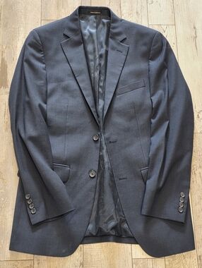38L Men's Pronto Uomo Platinum Series Blazer Solid Blue 100% Wool Sport Coat
